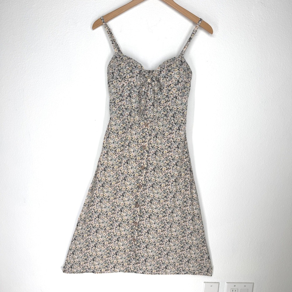 Womens Babydoll Milkmaid‎ Ditzy Floral Button Smocked Midi Dress Medium Coquette